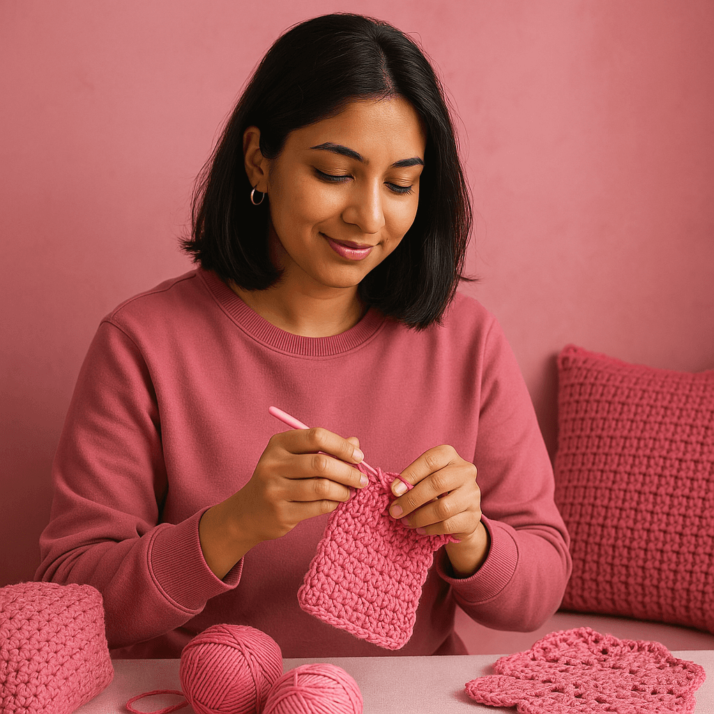 Artisan creating crochet products